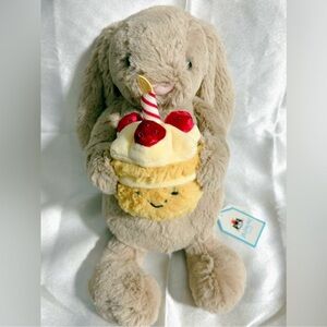 Jellycat Bashful Beige Bunny 'Birthday' Plush Toy NWT Authentic With Dust Bag